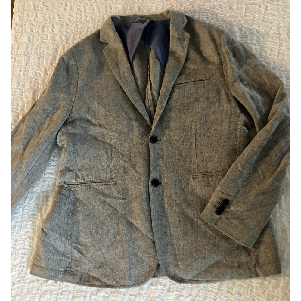 Frank & Oak Rue St-Viateur Blazer Mens 46 Fairmont Fit Gray Linen Herringbone